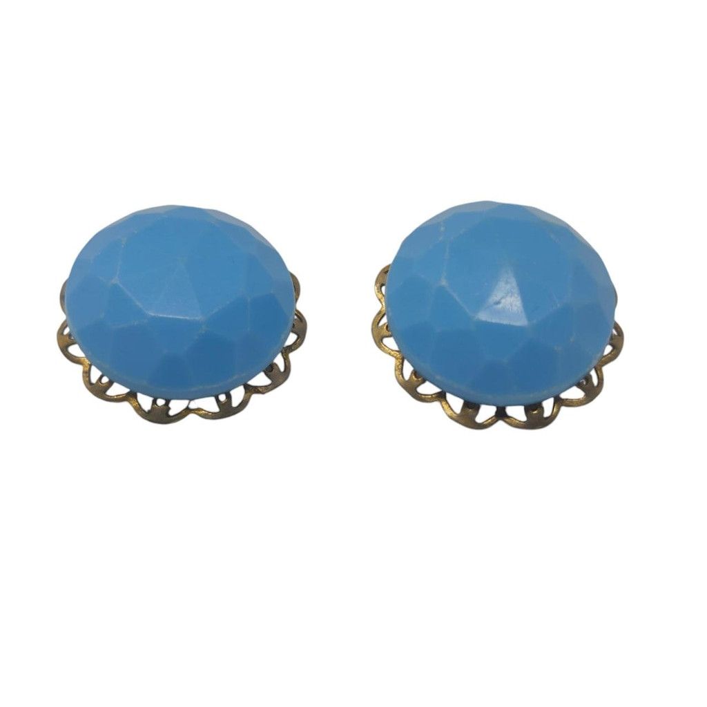 Handmade Vintage sky blue dome clip-on earrings Size ONE SIZE - 2 Thumbnail