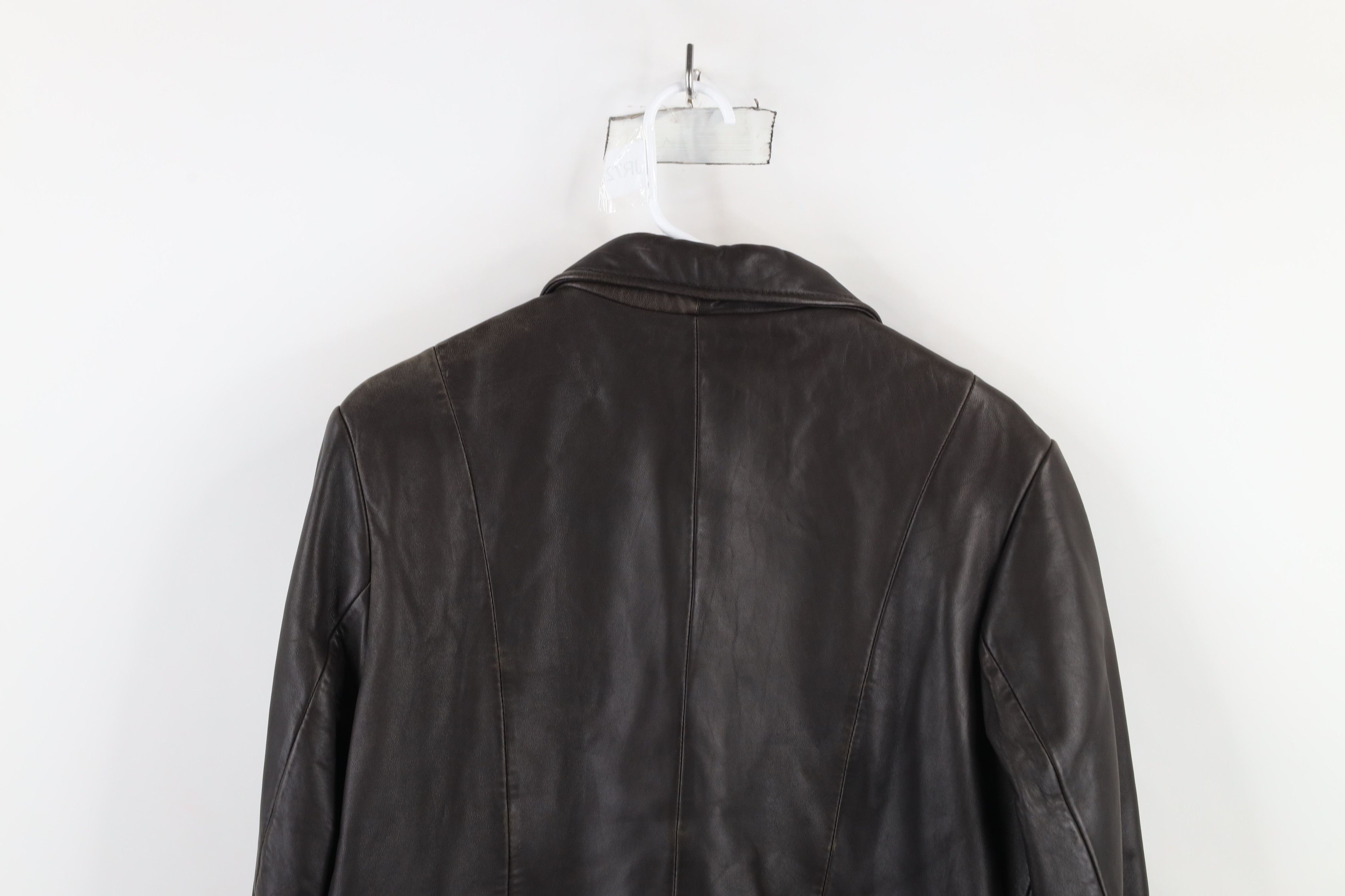 Vintage Vintage 90s Streetwear Leather Collared Zip Jacket Brown Size L / US 10 / IT 46 - 13 Thumbnail
