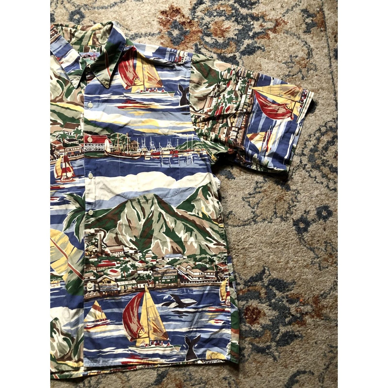 Reyn Spooner Reyn Spooner Shirt Mens L Blue Hawaiian Aloha Sailboats Whales Made Hawaii Button-Up Short Sleeve Size US L / EU 52-54 / 3 - 4 Thumbnail