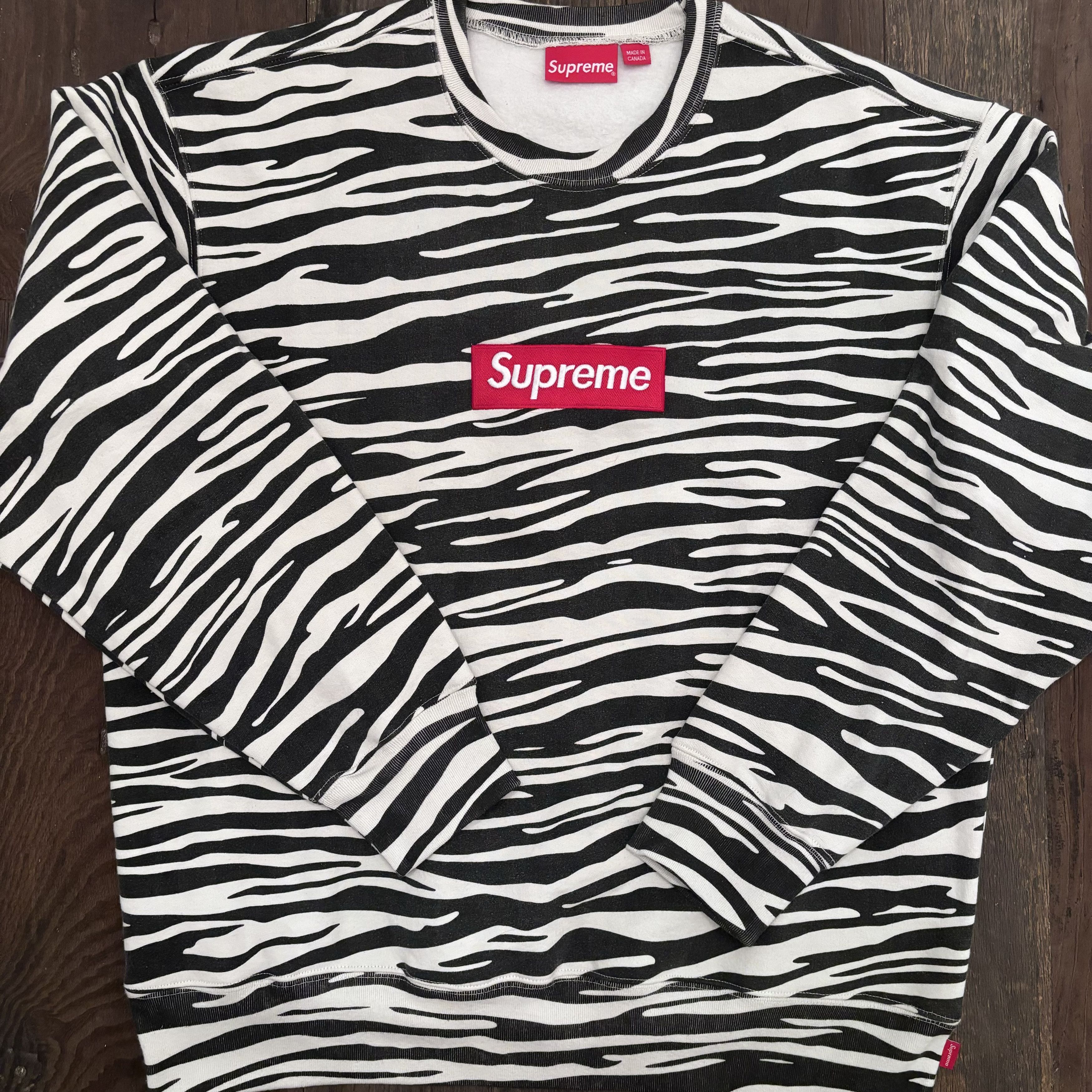 Supreme Zebra Box Logo Crewneck | Grailed