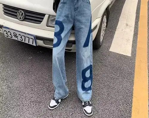 Jean Graphic Casual Pants Straight Wide Leg Jeans Size US 32 / EU 48 - 1 Thumbnail