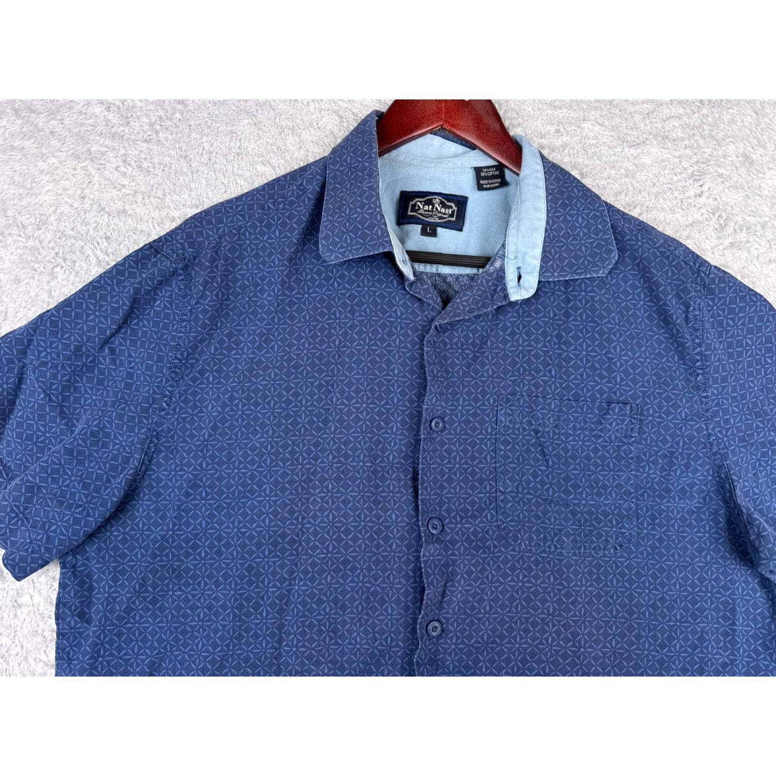 Nat Nast Nat Nast Shirt Mens Large Blue Silk Cotton Blend Short Sleeve Button Up Camp Fashion Hawaiian Nat Nast Luxury Originals Mens Shirts Size US L / EU 52-54 / 3 - 6 Thumbnail