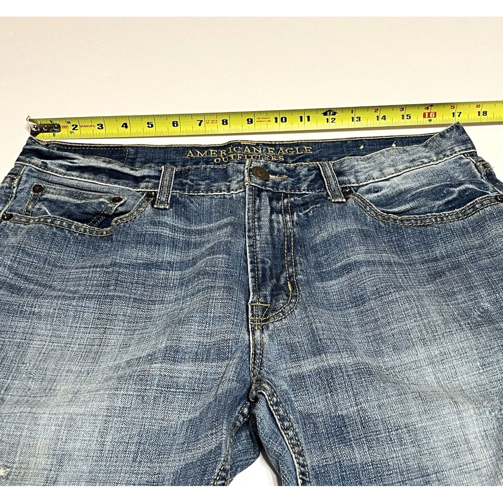 American Eagle Outfitters American Eagle Outfitters Original Boot Jeans Mens 34x29 Blue Denim Distressed 5-Pocket Regular Bootcut Mid Rise Cotton Denim Size US 34 / EU 50 - 3 Thumbnail