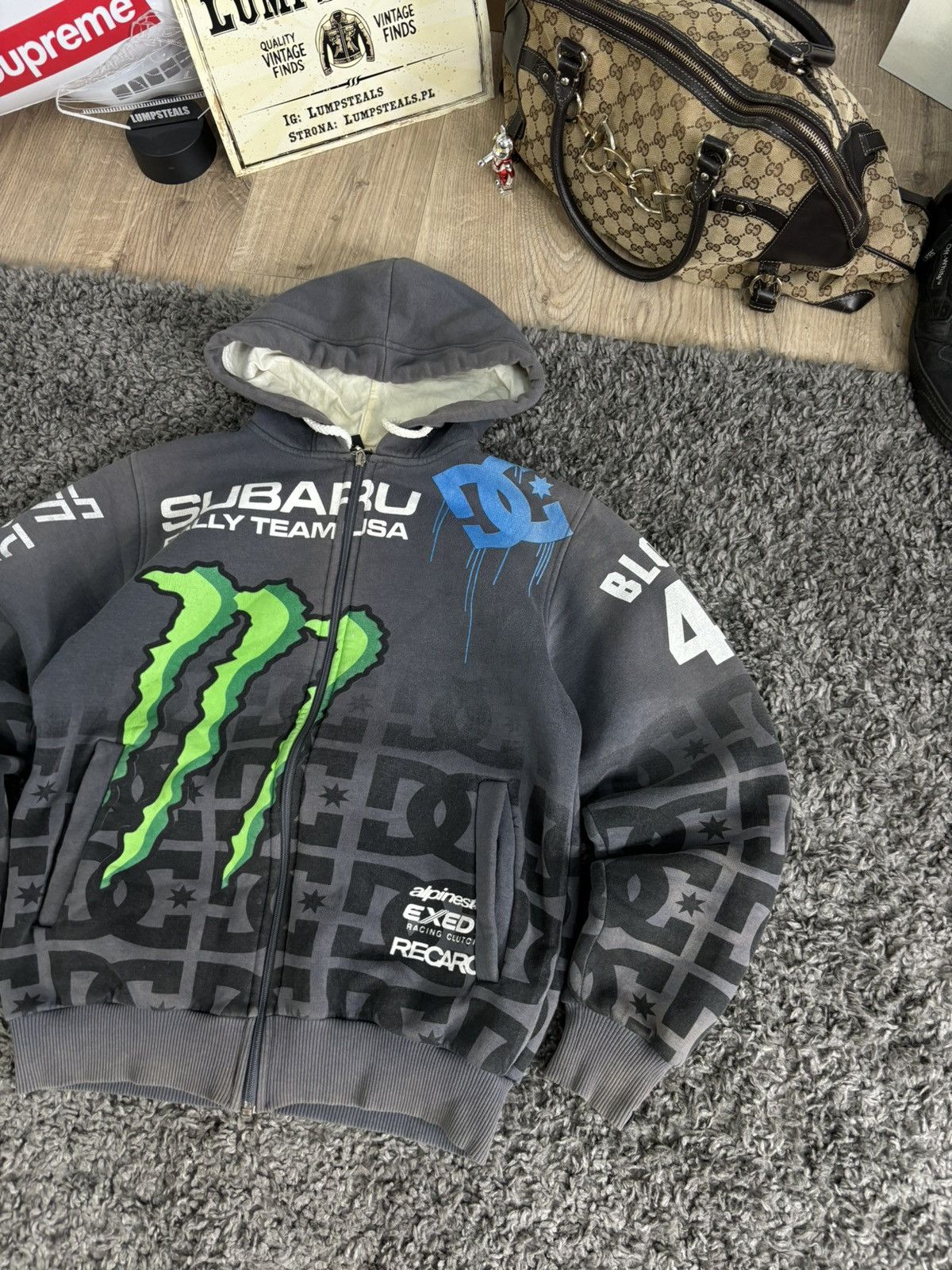 Vintage Boxy DC Subaru Racing Zip Hoodie Monster NASCAR Y2K