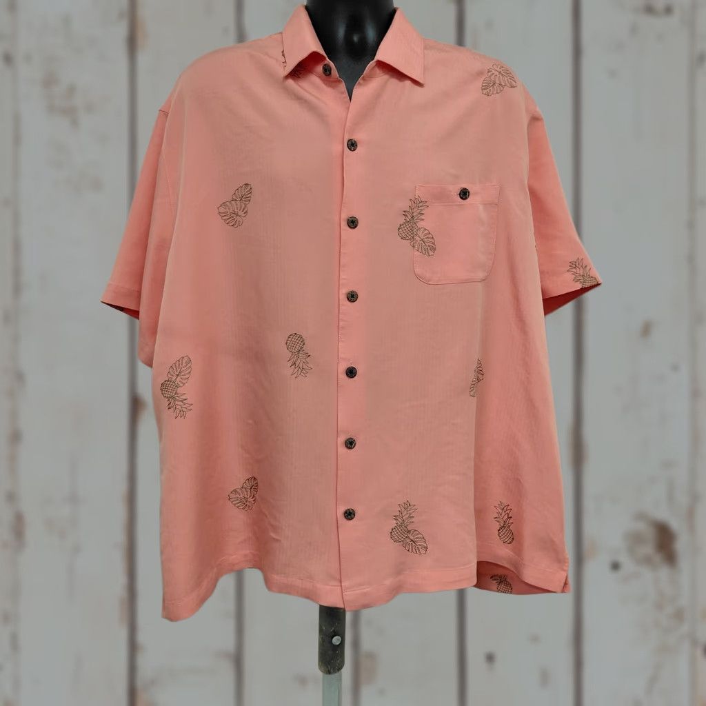 Vintage Caribbean Pineapple Print Shirt Mens 2XL Peach Hawaiian Short Sleeve Button Up Shirt Button-Up Casual Travel Breathable Rayon Polyester Holiday Size US XXL / EU 58 / 5 - 1 Thumbnail