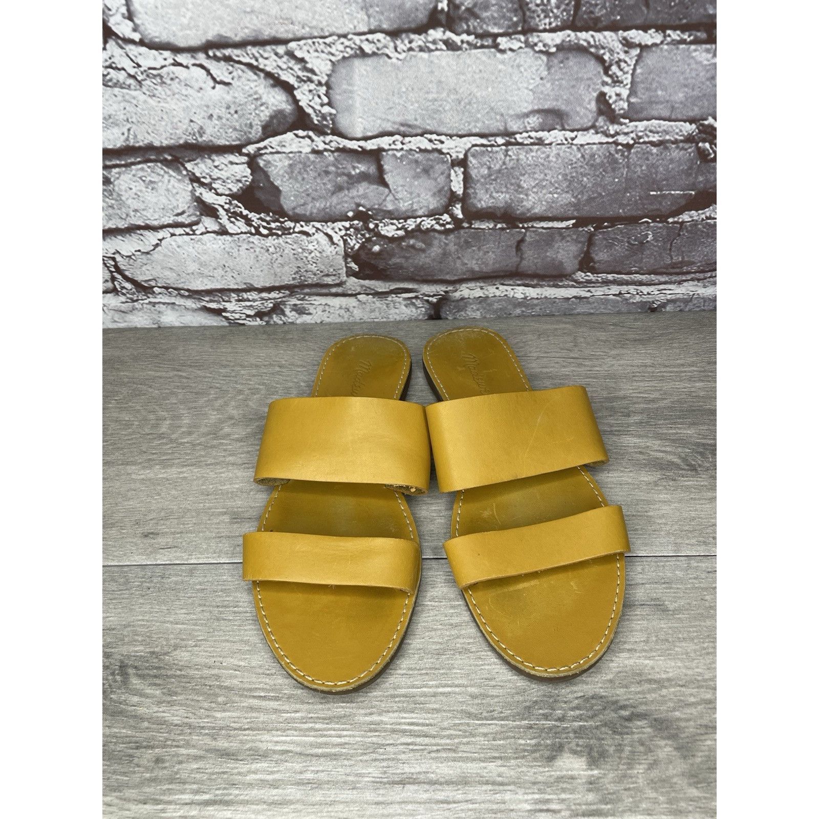 Madewell Madewell Yellow Tan Double Strap Leather Flat Sandals Women’ Size US 7.5 / IT 37.5 - 12 Thumbnail