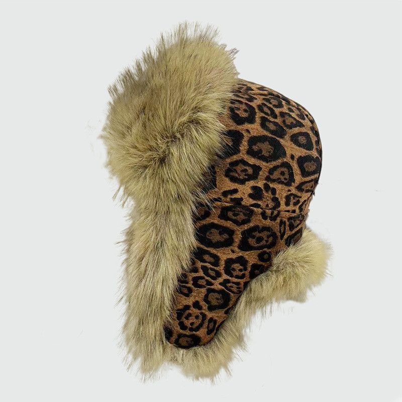 Japanese Brand Y2k Printed Leopard Fur Flush Winter Hat Size ONE SIZE - 1 Thumbnail