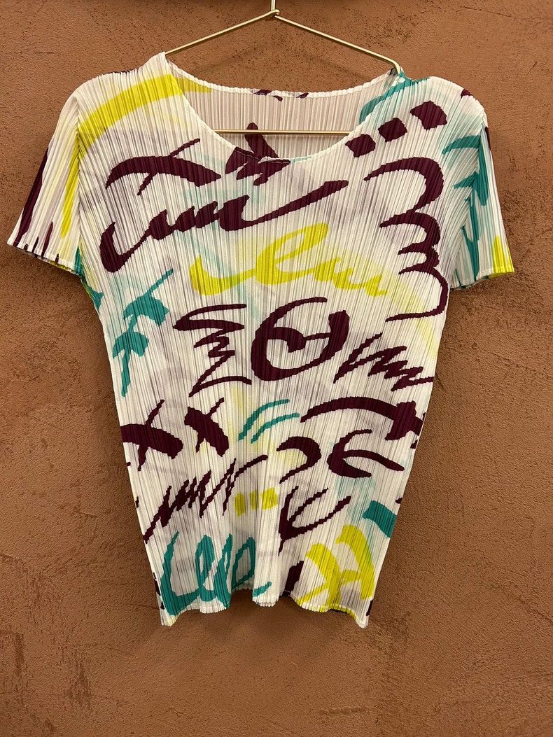 Issey Miyake Pleats Please Graffiti Print Short Sleeve Top - dmc Size US M / EU 48-50 / 2 - 1 Thumbnail