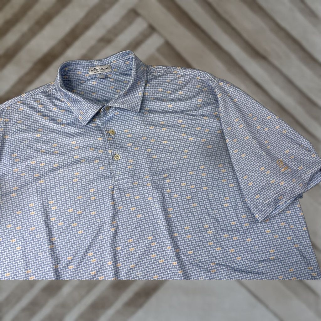 Peter Millar Peter Millar Summer Comfort Polo Geometric Pattern Short Sleeve Mens XL Blue Golf Tennis Walking Shirt Size US XL / EU 56 / 4 - 1 Thumbnail