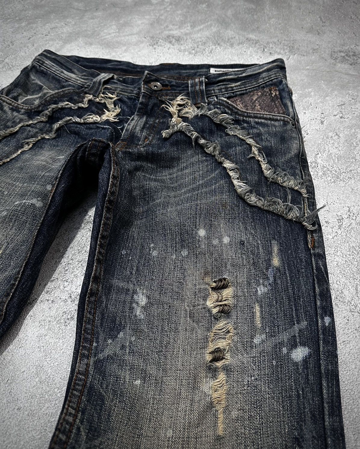 Semantic Design Python Detailed Splatter Bootcut Flare Jeans