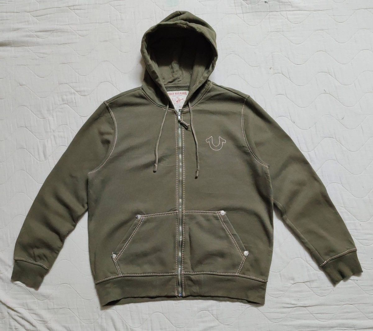 True Religion True Religion Khaki Logo Zip-Up Hoodie Size US XL / EU 56 / 4 - 5 Thumbnail