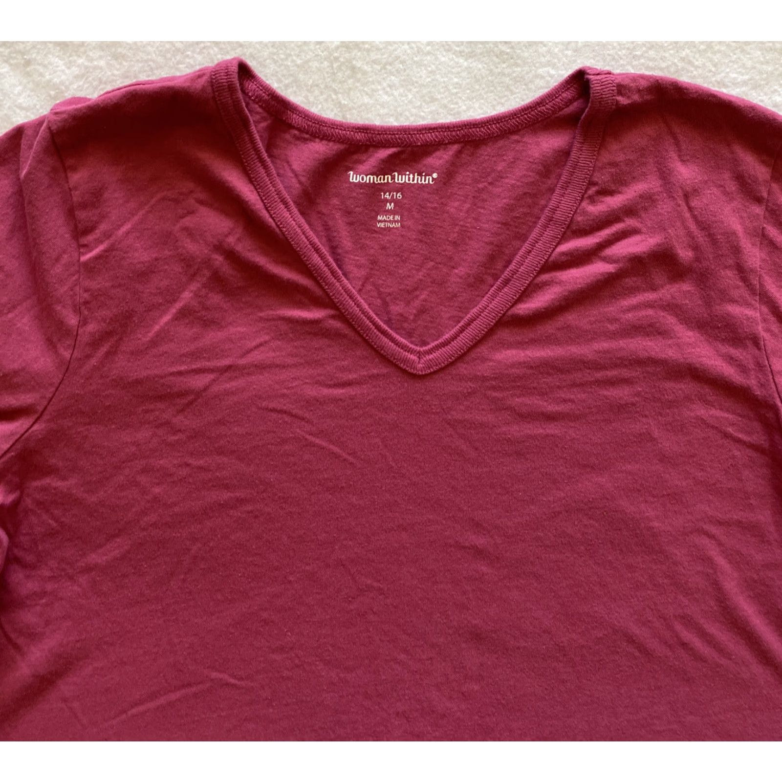Vintage VINTAGE? No. Woman Whitin Magenta V-Neck Top Striped 3/4 Sleeve T-Shirt Casual Woman Within Size M Adult Womens Size M / US 6-8 / IT 42-44 - 3 Thumbnail