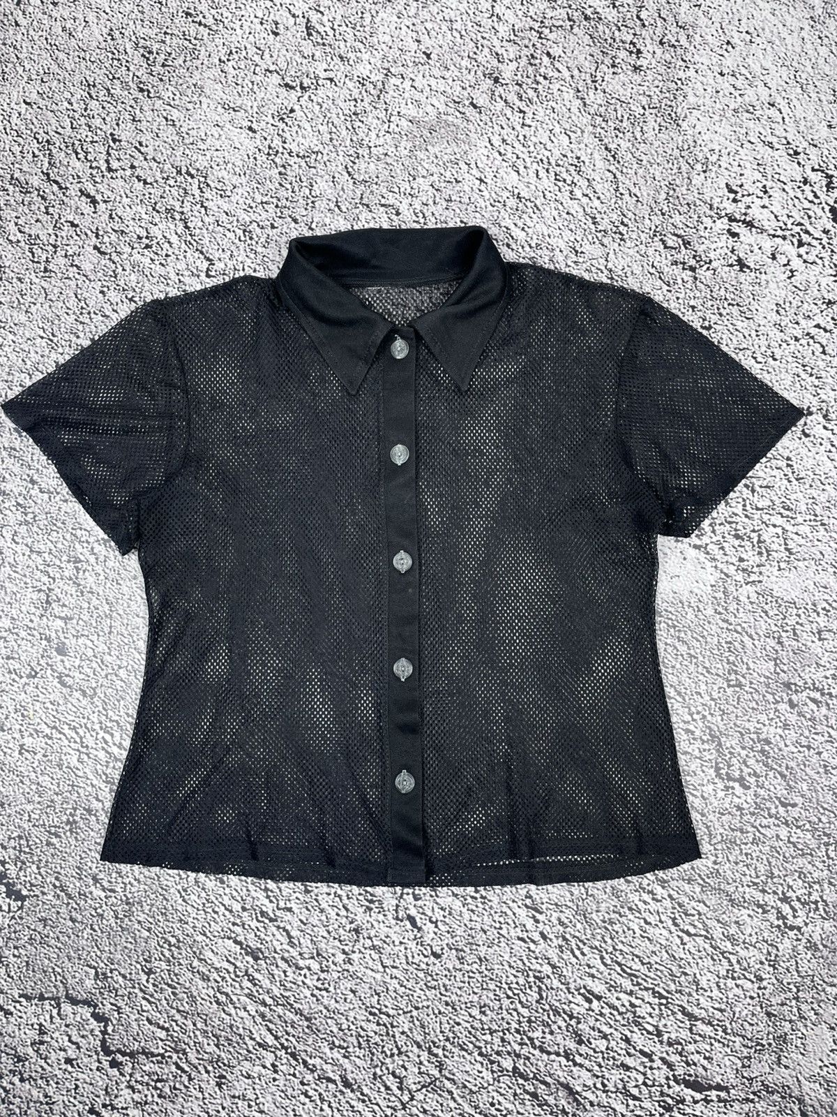 Japanese Brand Vintage Mesh Button Ups Polo AvantGarde Gothic Miyake style Size S / US 4 / IT 40 - 1 Thumbnail