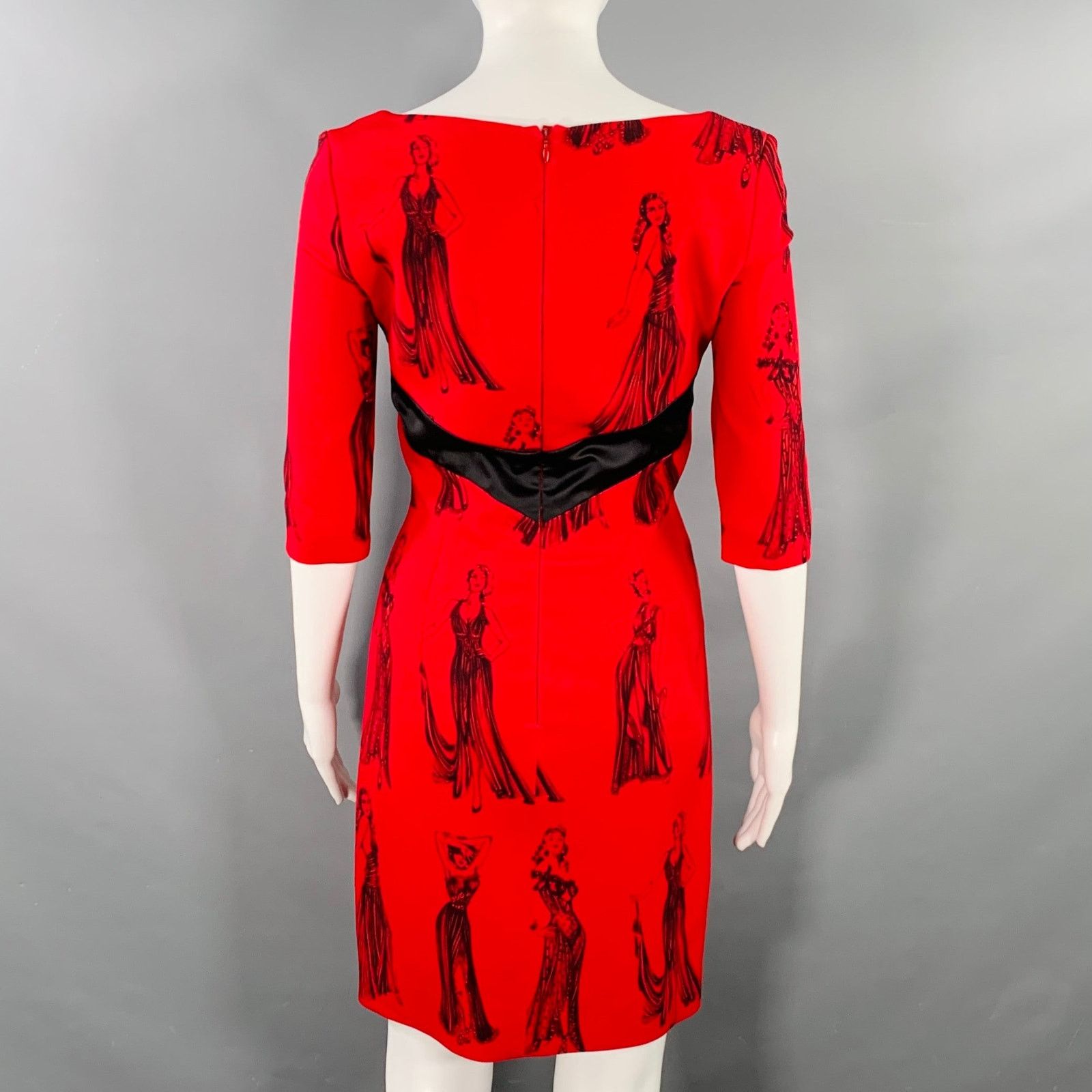 Moschino Size 6 Red Black Viscose Blend Figures Bow Cocktail Dress Size M / US 6-8 / IT 42-44 - 6 Thumbnail