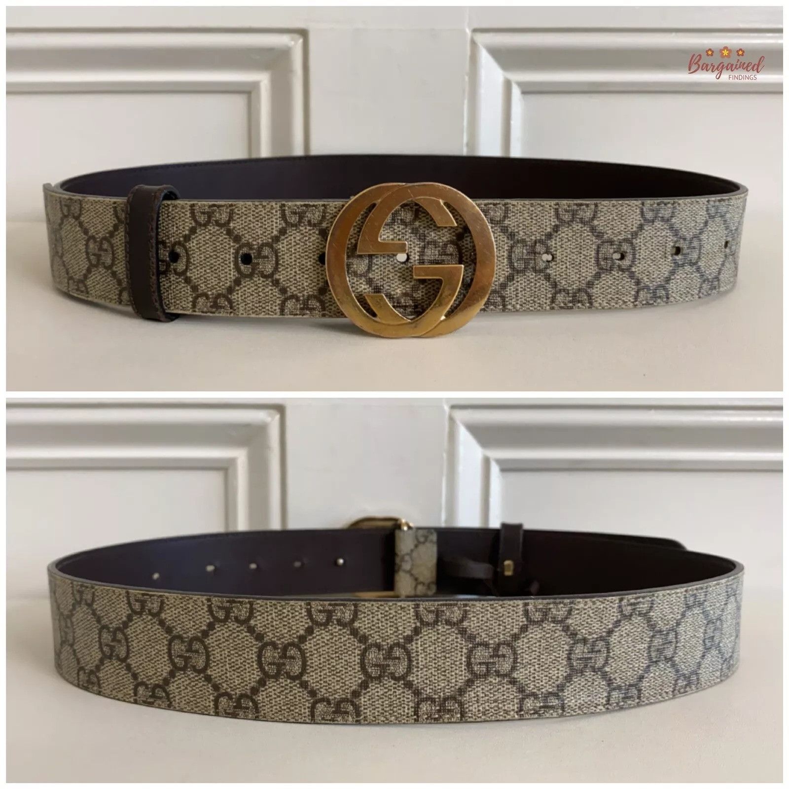Gucci Gucci Brown GG Supreme Gold Interlocking G Buckle Belt Size 28 - 7 Thumbnail