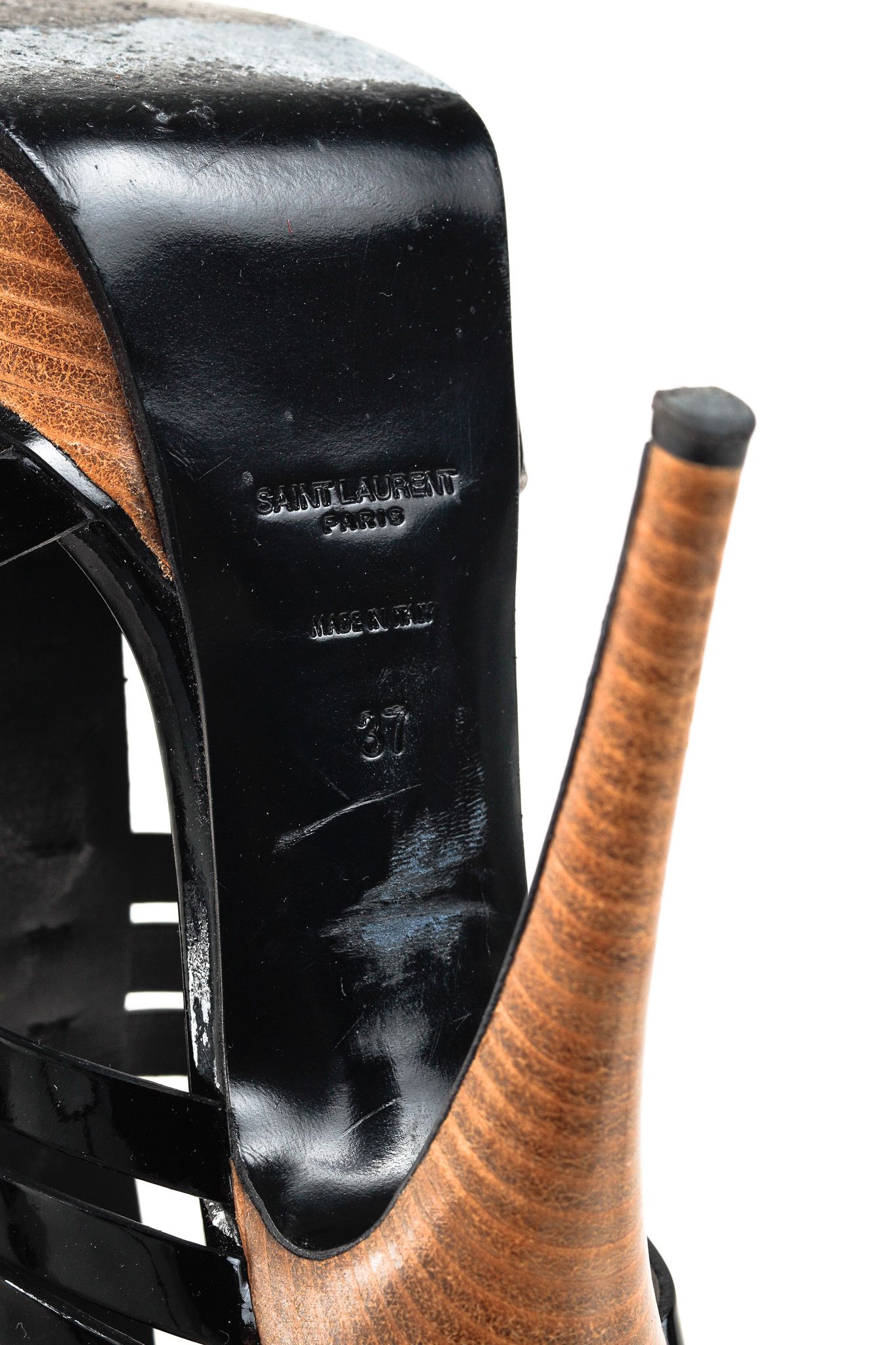 Saint Laurent Paris Saint Laurent Tribute Black Patent Leather Platform Sandals Size US 6.5 / IT 36.5 - 5 Thumbnail