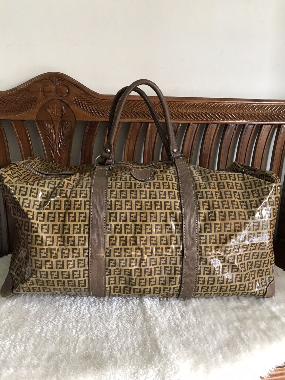 Fendi Fendi Vintage Travel Bag Brown Beige Leather Cloth Size ONE SIZE - 1 Thumbnail