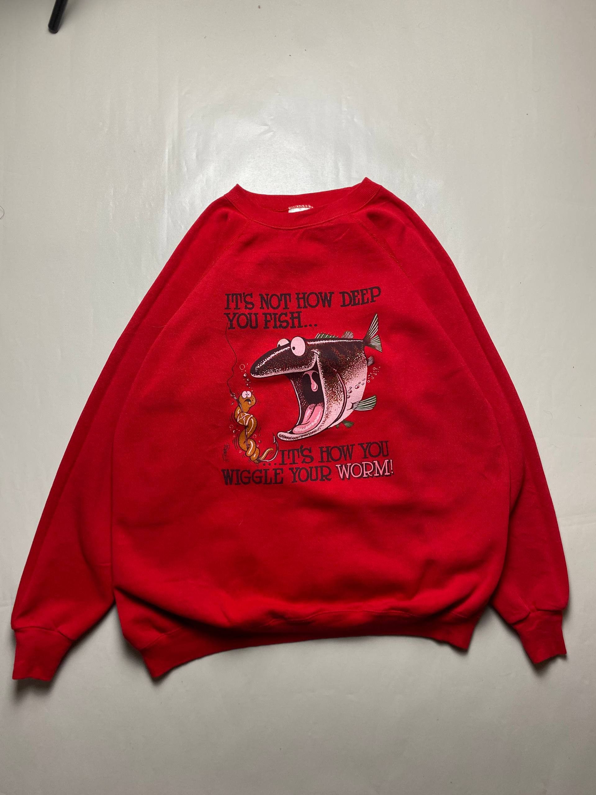 Hanes Vintage 90s Funny Parody Fishing Sweatshirt Crew Neck USA Size US XXL / EU 58 / 5 - 1 Thumbnail