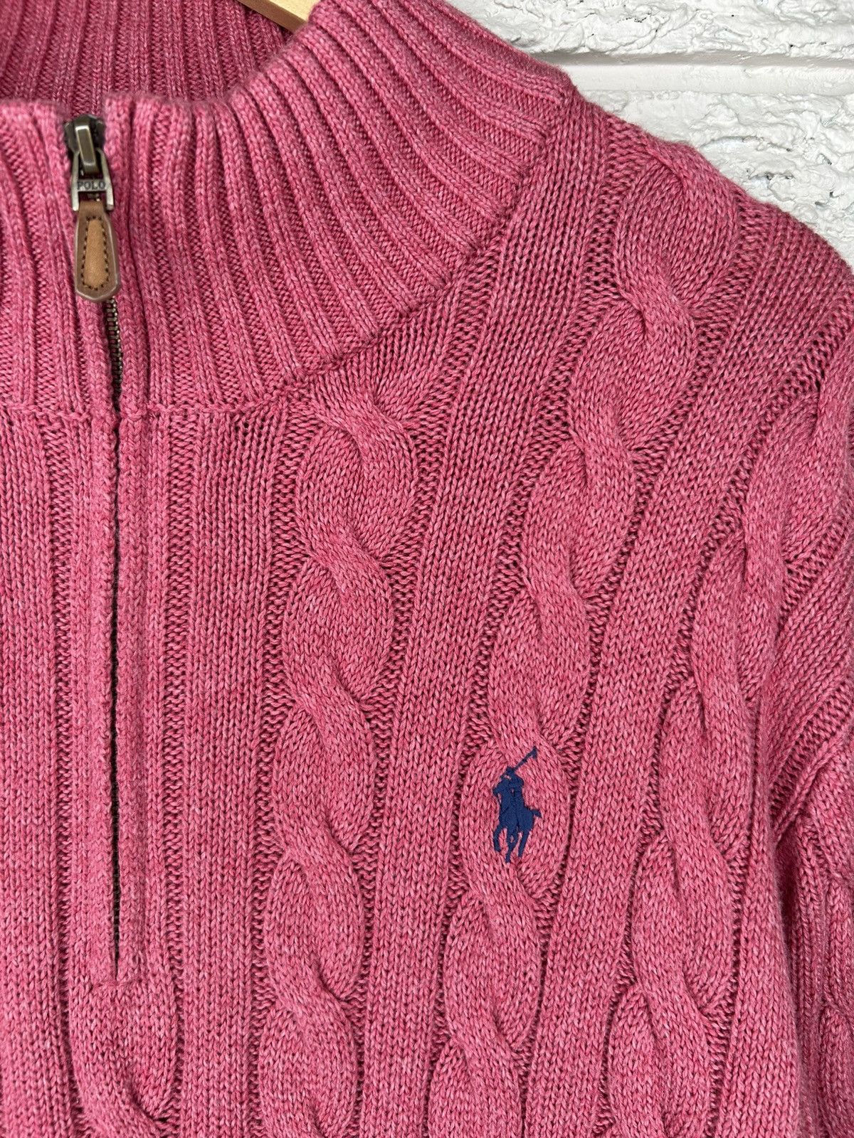 Polo Ralph Lauren Polo Ralph Lauren Pink Quarter Zip Cable Knit Sweater Size US XL / EU 56 / 4 - 5 Thumbnail