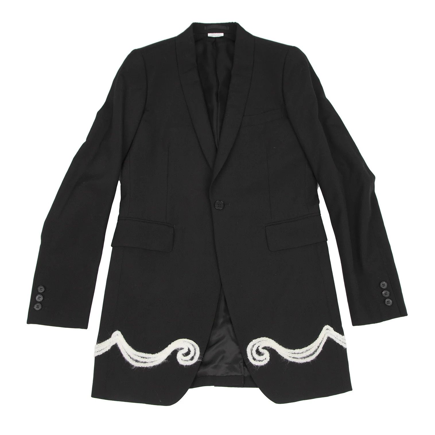 Comme des Garcons Homme Plus Black and White Long Knit Embroidered Jacket XS Size US XS / EU 42 / 0 - 1 Preview