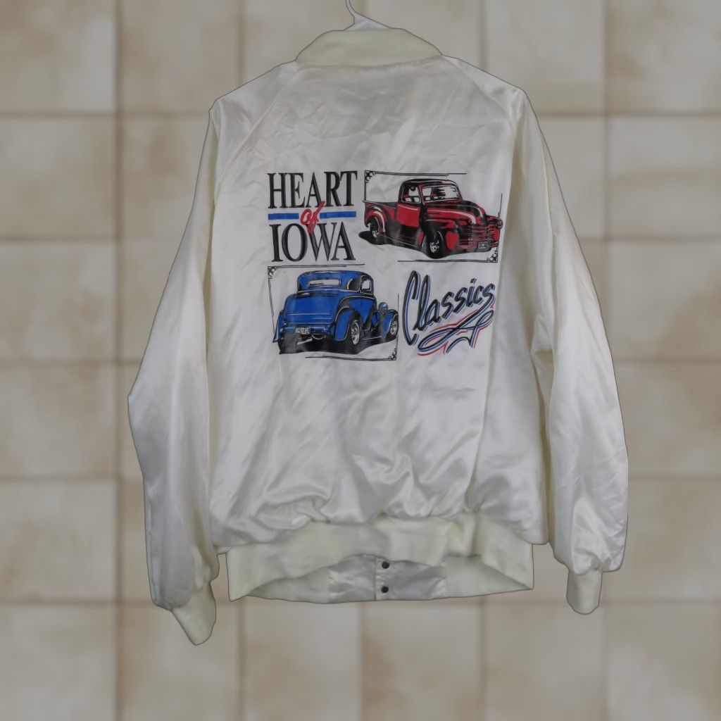Vintage VINTAGE Sportsprint Jacket Bomber XL USA Men White Satin Lined USA Classic Car Truck Show Theme 90s Size US XL / EU 56 / 4 - 1 Thumbnail
