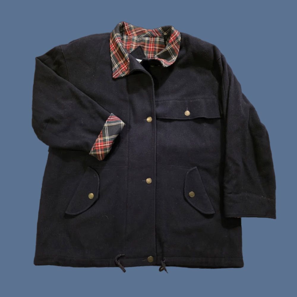 Mackintosh VINTAGE Mackintosh Coat Wool Chore Jacket Navy Blue 16 2XL Womens Wool Lined Button Zip Snap Pockets Travel Workwear 80s 90s Size XXL / US 16-18 / IT 52-54 - 1 Thumbnail