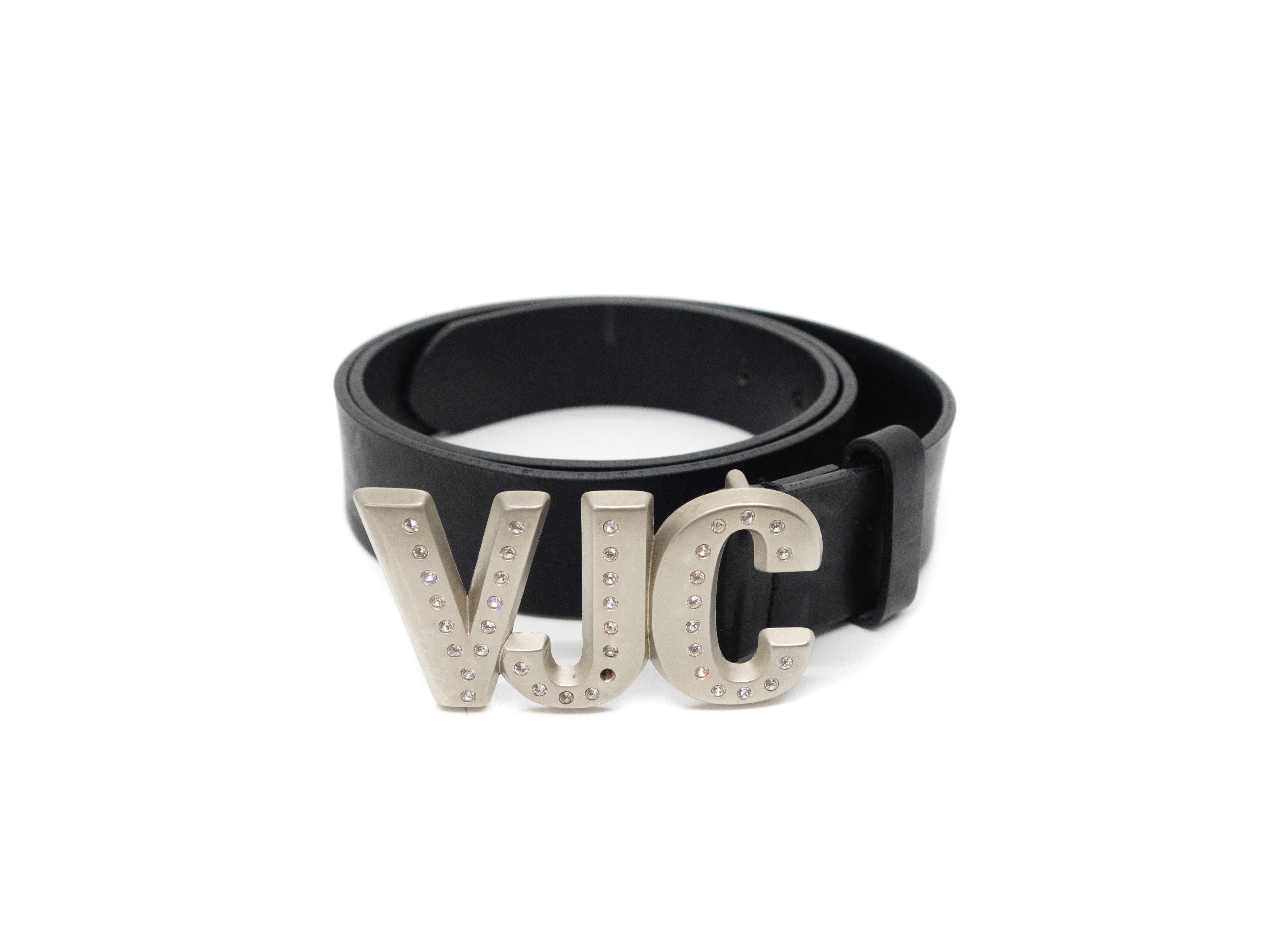 Versace Jeans Couture Y2K VJC Rhinestone Logo Silver Buckle Leather Belt 00s Size ONE SIZE - 1 Thumbnail
