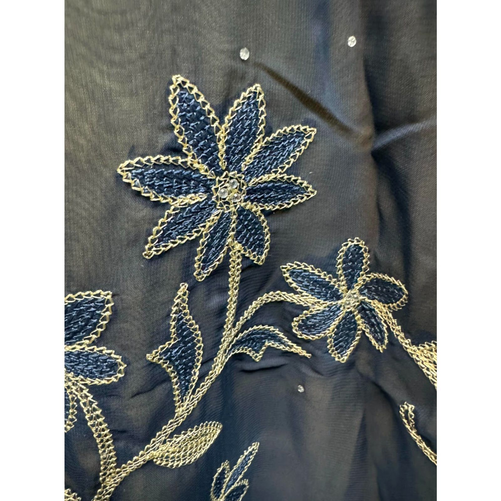 Vintage VINTAGE Sara Kaftan Dress M Abaya Embroidery Blue Sheer Tan Lined Modest Traditional Dress Blue Embroidered Kaftan Maxi Women M Bohemian Warmth Size M / US 6-8 / IT 42-44 - 3 Thumbnail