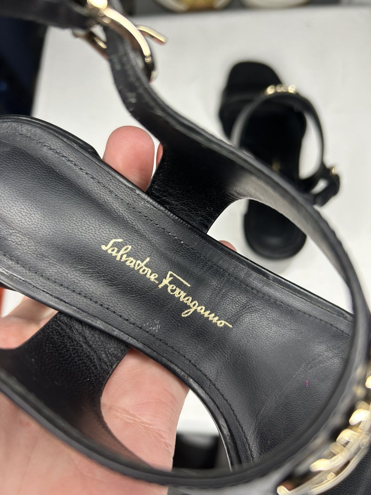 Salvatore Ferragamo Salvatore Ferragamo Black Leather Cayla Sandals Size 7 1/2 Size US 7.5 / IT 37.5 - 5 Thumbnail