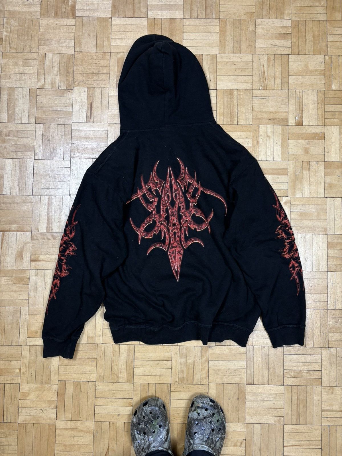 Japanese Brand Opium Tribal Y2K Vintage Boxy Baggy Flame Hoodie Skate Swag Size US XL / EU 56 / 4 - 3 Thumbnail