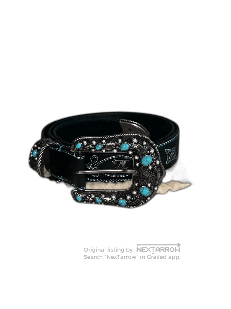 Louis Vuitton Louis Vuitton Turquoise Embroidered Denim Belt. Size ONE SIZE - 1 Thumbnail