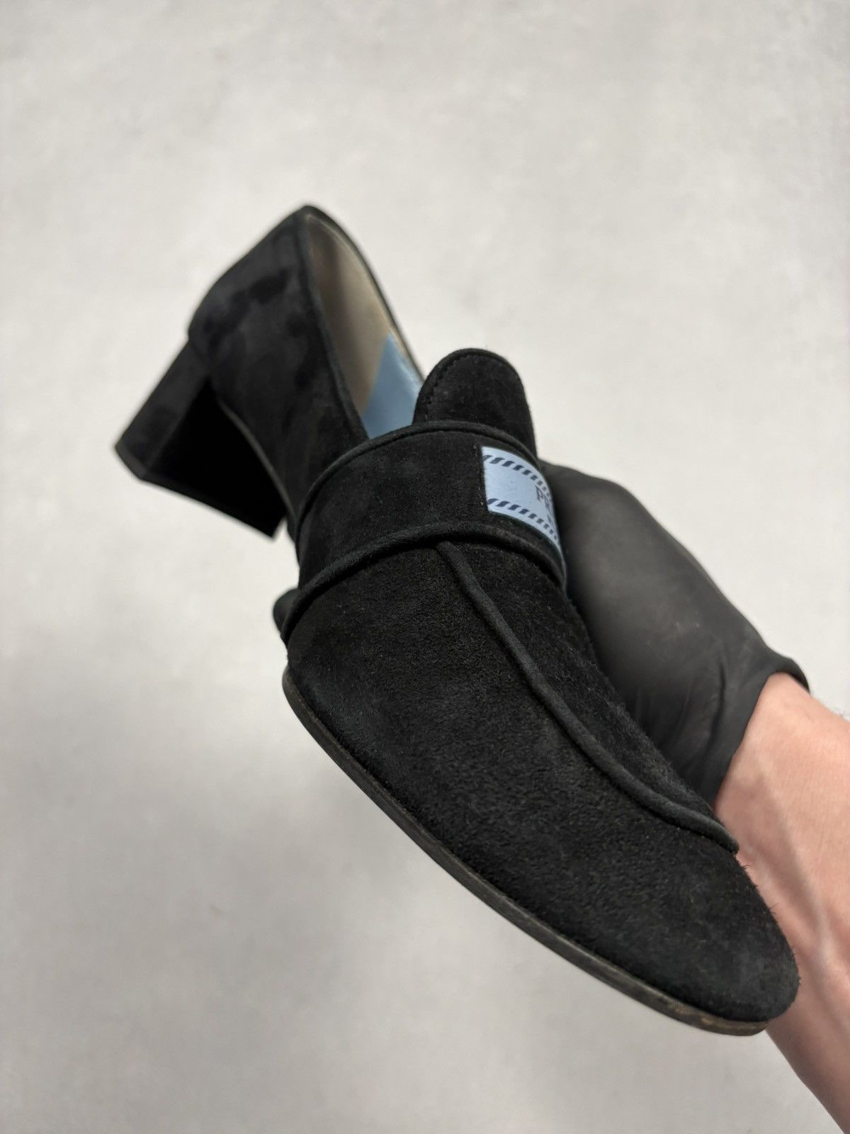 Prada Prada Milano Suede Logo Strap Block Heel Loafers Black 38.5 Size US 8.5 / IT 38.5 - 21 Thumbnail