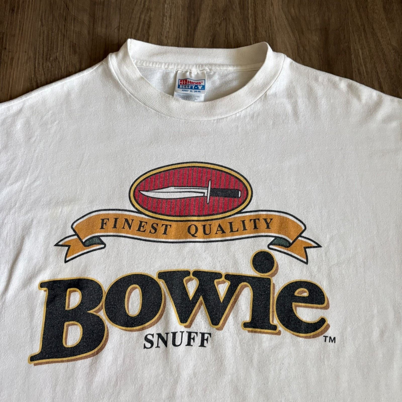 Vintage Vintage Bowie Snuff Dip T-Shirt Men's Size XL White 1990s Size US XL / EU 56 / 4 - 1 Thumbnail