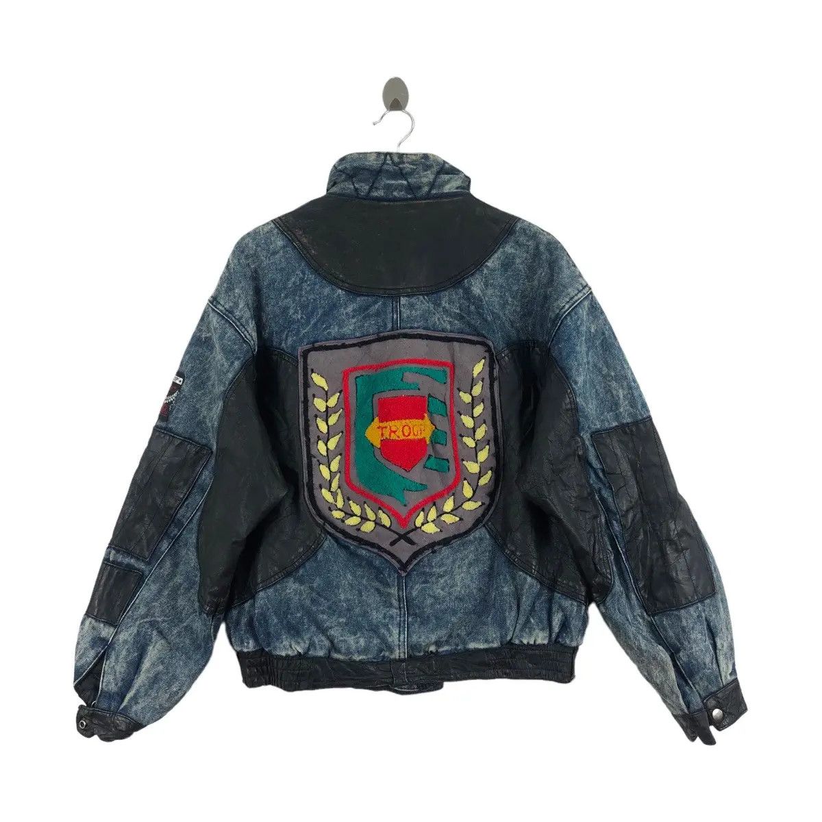Vintage Vtg TROOP FRANCE Crest Laurel Wreath Varsity Denim Jacket Size XL / US 12-14 / IT 48-50 - 6 Thumbnail