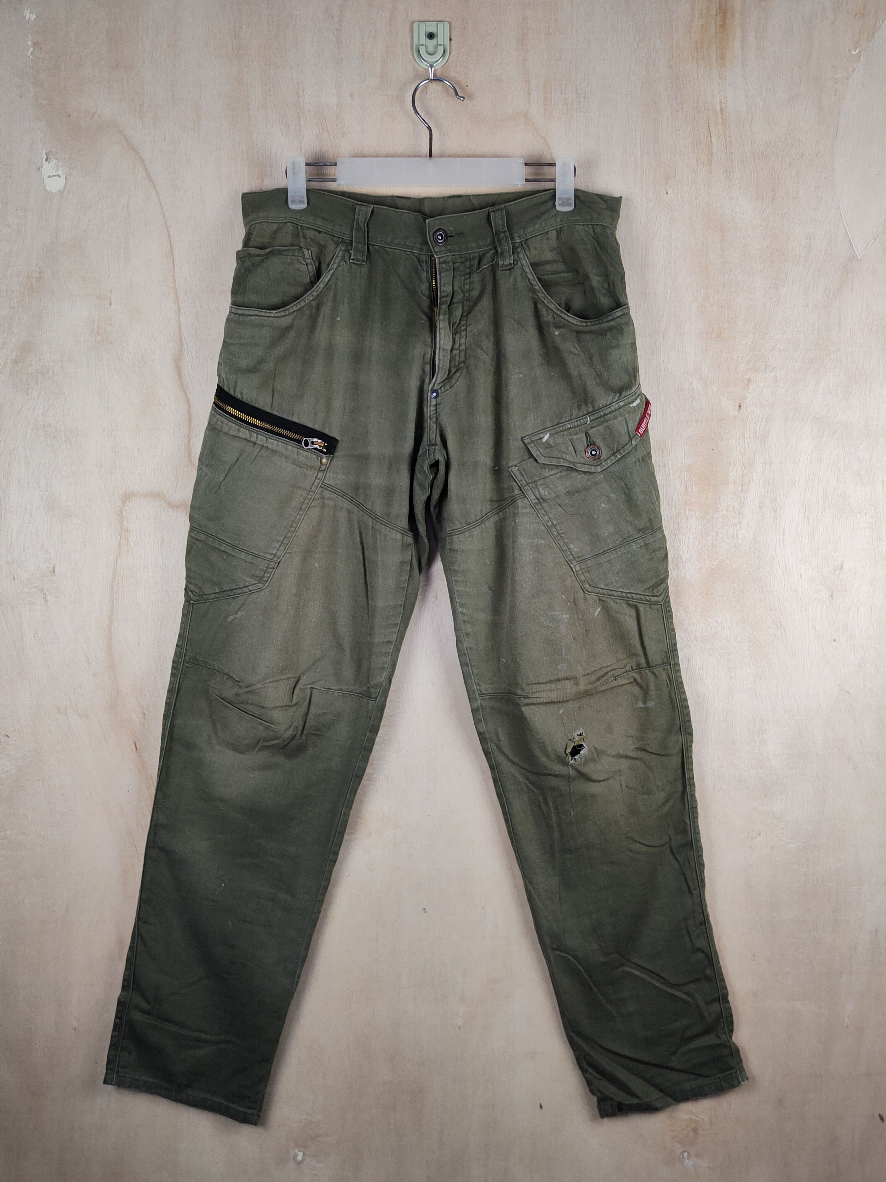 Japanese Brand Burtle Olive Faded Multipocket Tactical Cargo Pants #S2411 Size US 33 - 1 Thumbnail