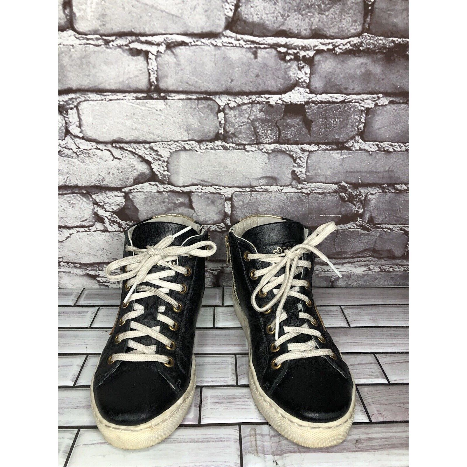 Other Tiurai Logo Black Leather High Top Lace Up Sneakers Shoes Wo Size US 6 / IT 36 - 15 Thumbnail