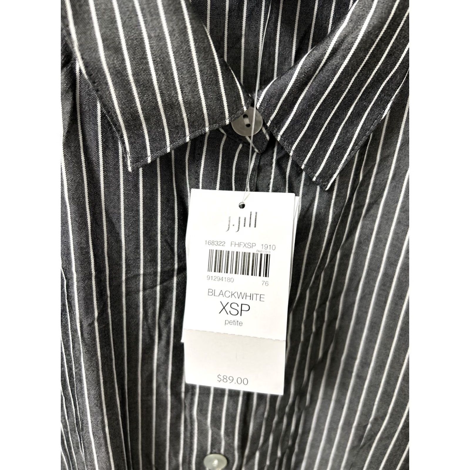 J. Jill J. Jill Shirt Womens XS Black White Striped Petite Button Down Rayon L/S Slim Casual Professional Size XS / US 0-2 / IT 36-38 - 5 Thumbnail