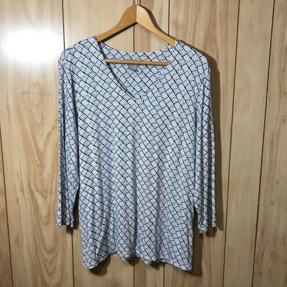 Chicos Chico's Geometric V-Neck 3/4 Sleeve Blouse L Size L / US 10 / IT 46 - 1 Thumbnail