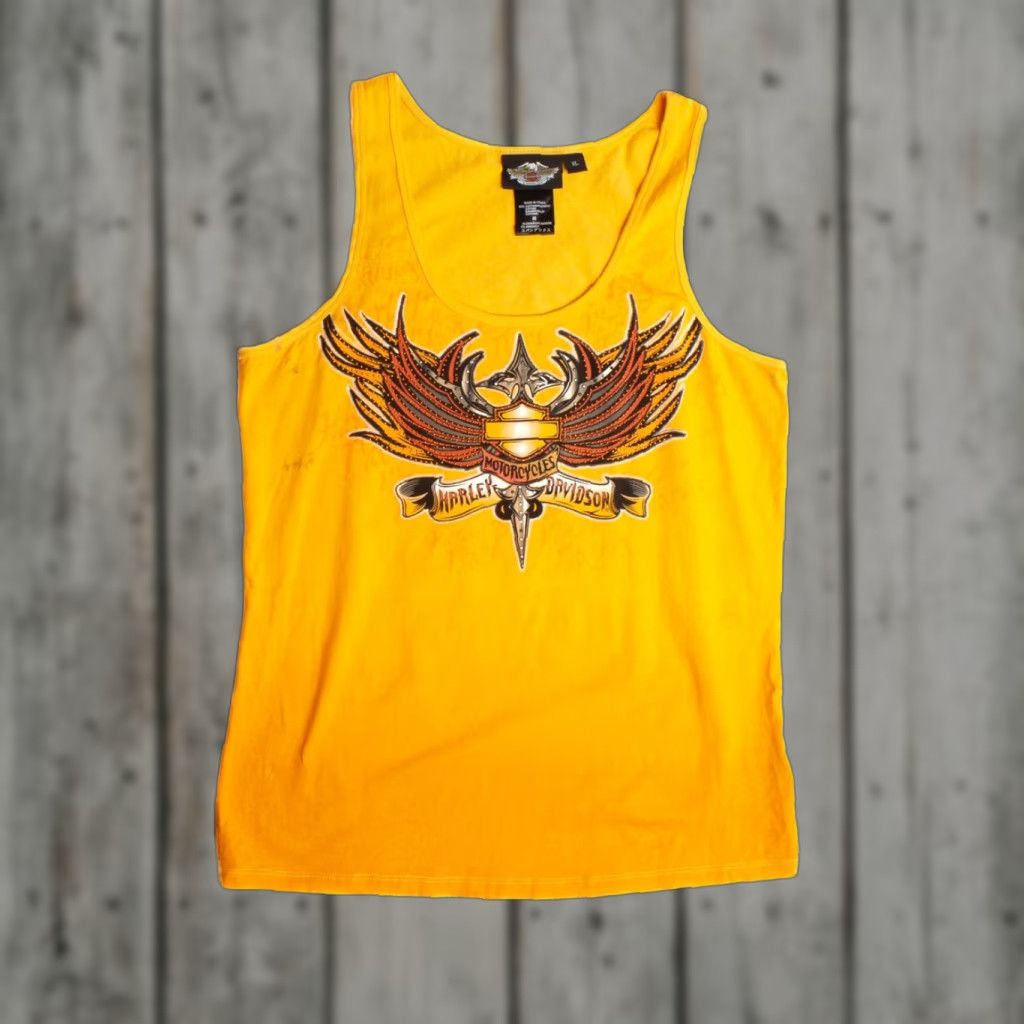 X-LARGE VINTAGE Harley Davidson Tee Tank Top Womens X-Large Orange Biker Graphic 2010s T-Shirt Size XL / US 12-14 / IT 48-50 - 1 Thumbnail
