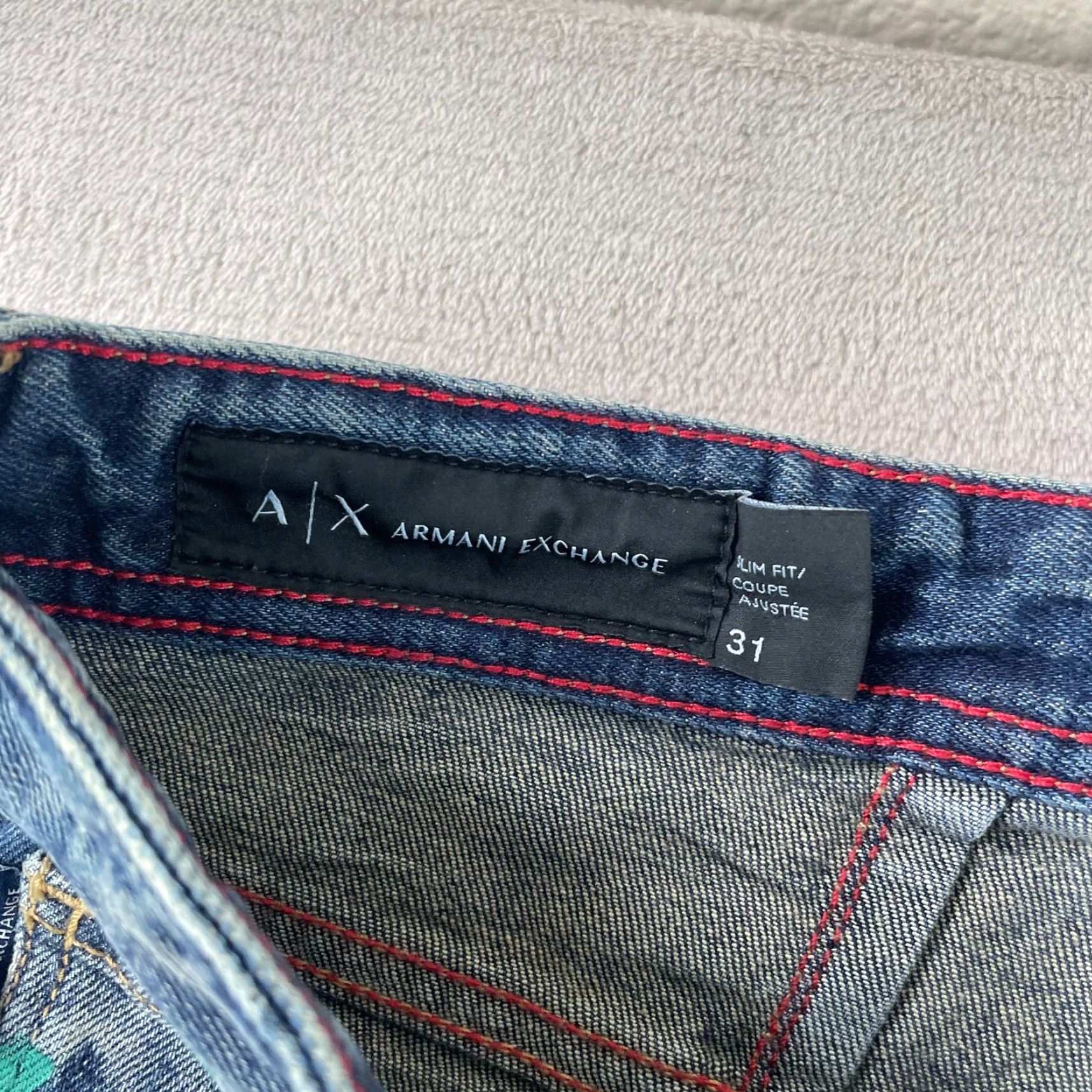 Armani Exchange Armani Exchange Jeans Men 31x32 Blue Paint Splatter Slim Fit Designer NWT Size US 31 - 2 Thumbnail