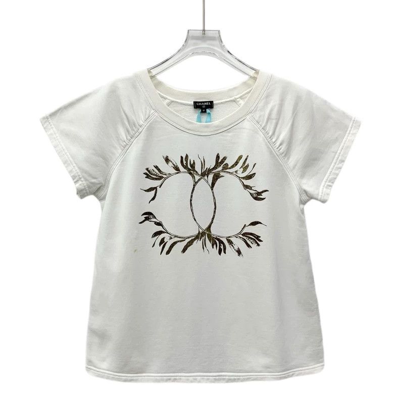 Chanel Chanel White laurel double C printed cotton round-neck sho Size M / US 6-8 / IT 42-44 - 1 Thumbnail