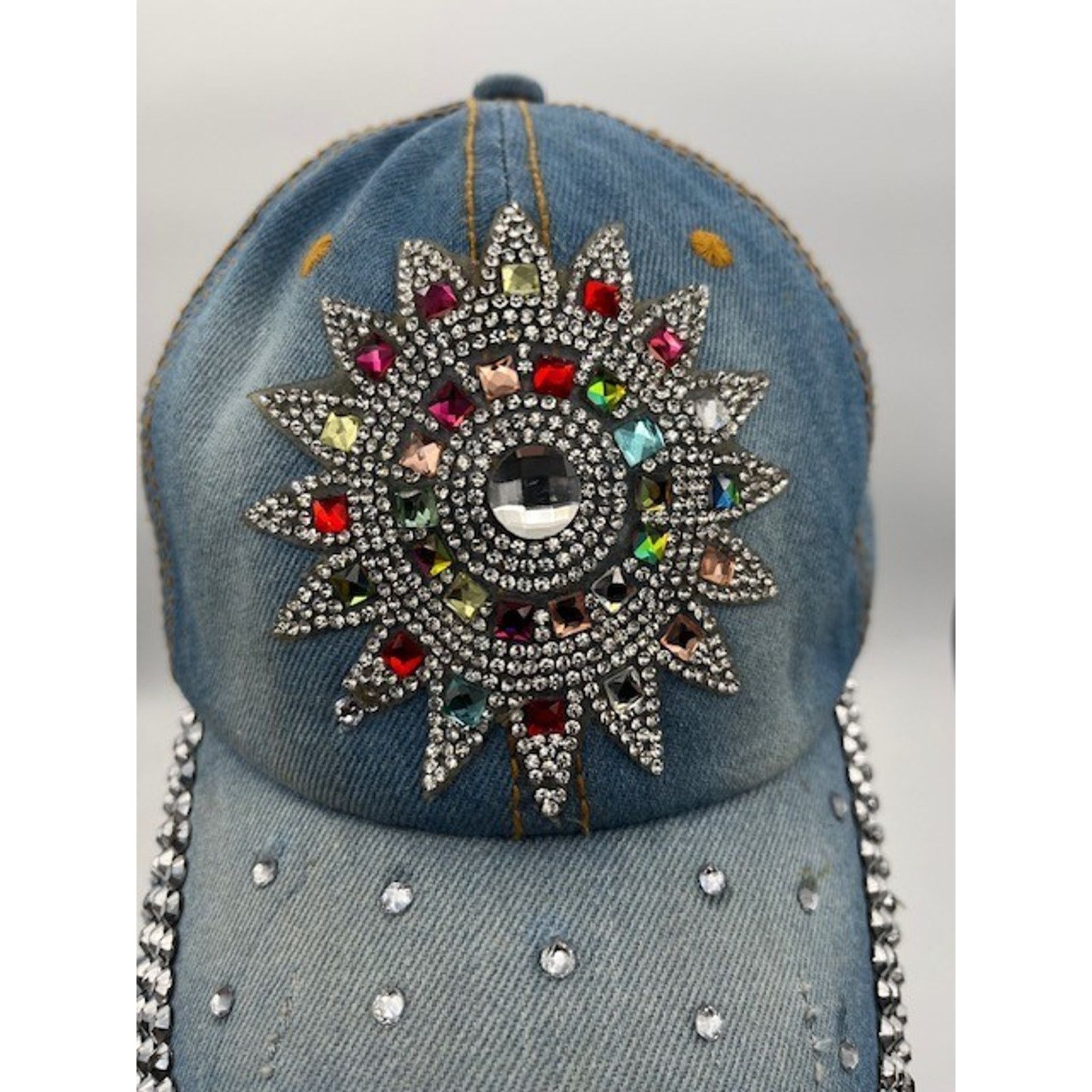 Other Bedazzled Denim Rhinestone Cap Adjustable Strap Hat Size ONE SIZE - 7 Thumbnail