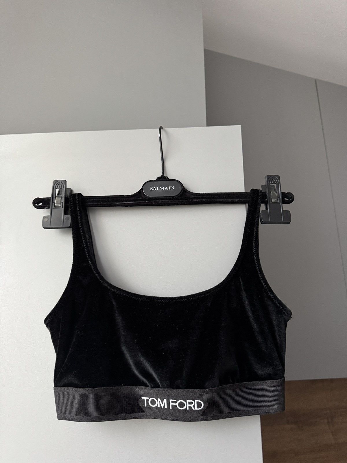 Tom Ford Tom Ford Logo Black Stretch Velour Signature Bralette Size XS / US 0-2 / IT 36-38 - 4 Thumbnail