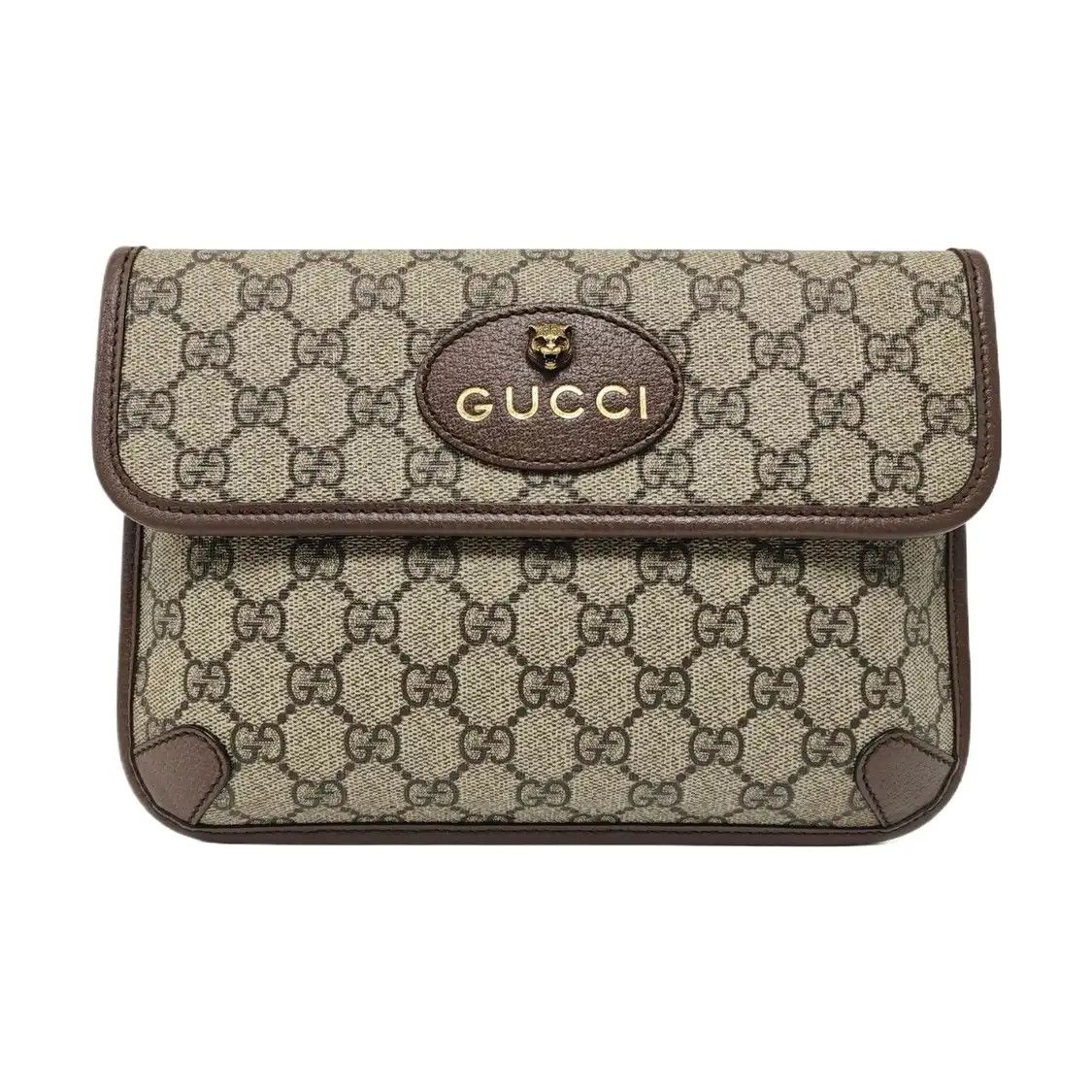 Gucci Neo Vintage Beige Coated Canvas Monogram Stripe Webbing Tiger Lock Bag Bel, Women's