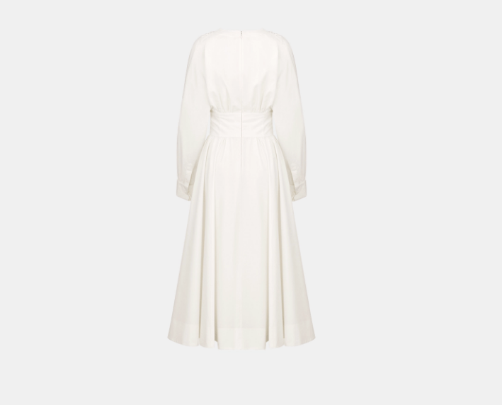 Dior o1w1db10925 441R08 Flared Mid-Length Midi Dress in Ecru Size L / US 10 / IT 46 - 2 Thumbnail
