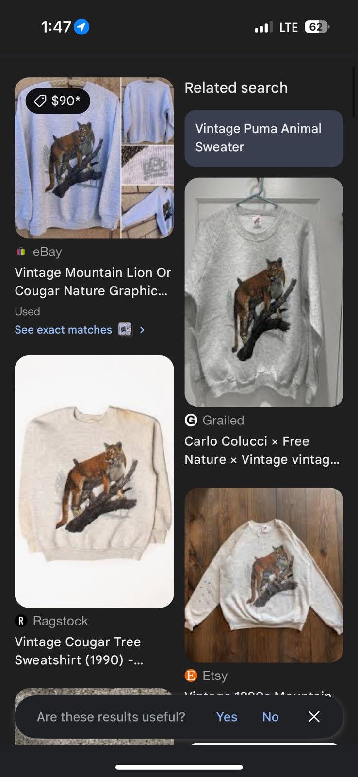 Jerzees × Vintage Vintage 1990 JERZEES Cougar On A Tree Grey Sweater Size XL Size US XL / EU 56 / 4 - 12 Thumbnail