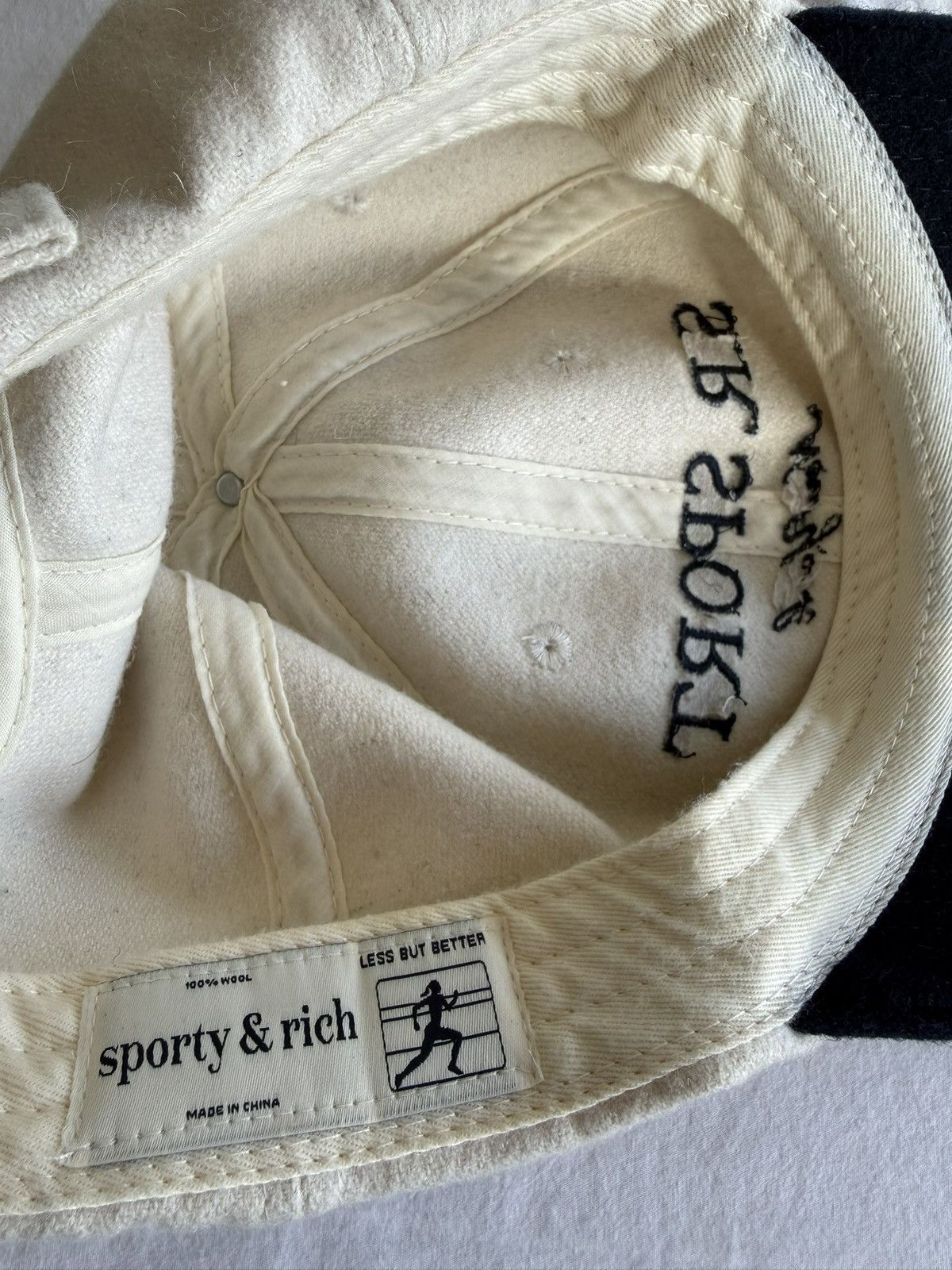 Sporty & Rich Sporty & Rich SR Sport Wool Cap in Ecru/Navy Size ONE SIZE - 3 Thumbnail