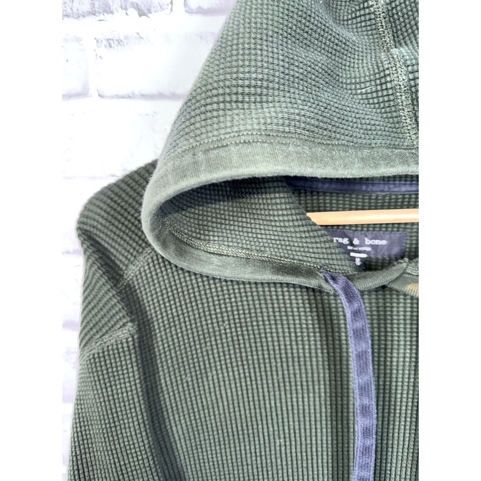 Rag & Bone VINTAGE Rag & Bone Olive Green Waffle Knit Hoodie 100% Cotton Mens M Size US M / EU 48-50 / 2 - 7 Thumbnail
