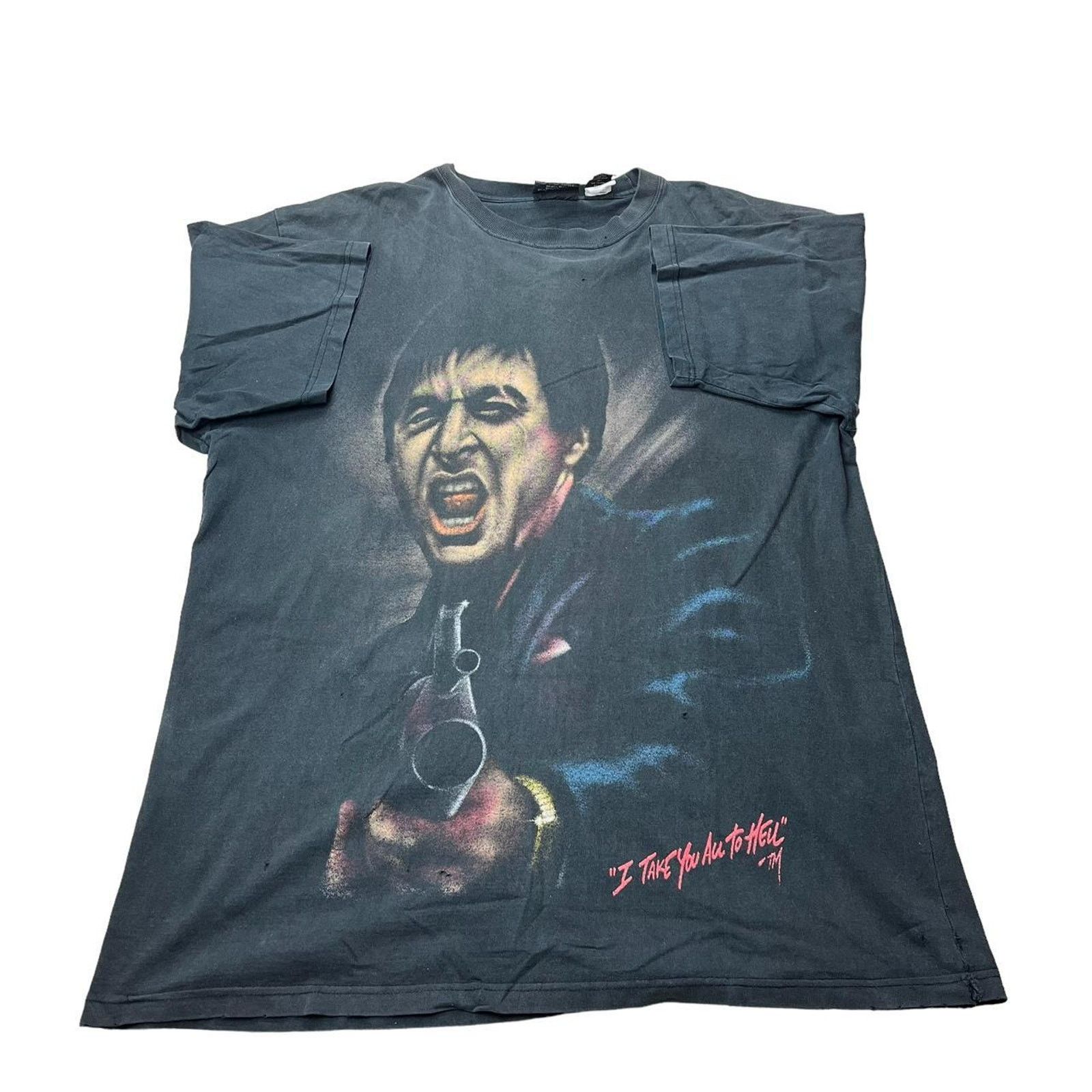 Vintage Vintage Scarface Tony “I Take You All To Hell” T Shirt Size US XXL / EU 58 / 5 - 2 Thumbnail