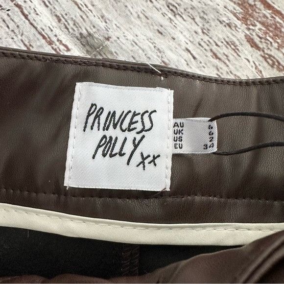 PRINCESS POLLY NWT Princess Polly ORNELLA FAUX LEATHER PANTS BROWN Size 26" / US 2 / IT 38 - 7 Thumbnail